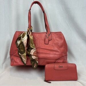 Coach Coral Pink Signature Perforated Carryall Satchel Bag F19681 Purse & Wallet